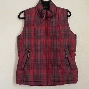 Eddie Bauer Red Plaid Goose Down Puffer Vest Extra Small